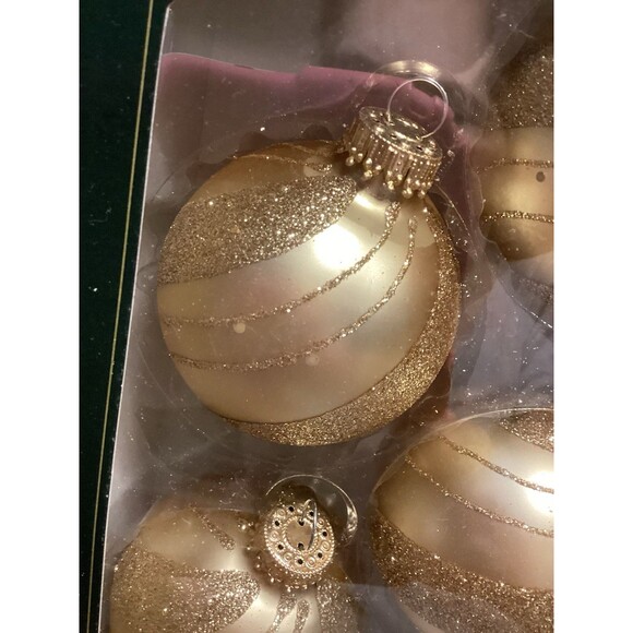 Krebs Christmas Glass Bulb Ornaments 4 Harvest Gold Balls Glitter Swirls Boxed - Picture 9 of 10
